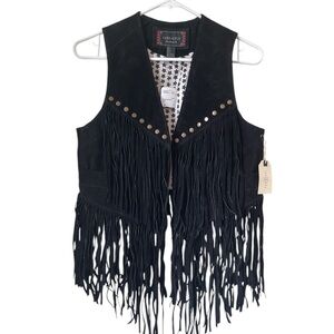 F21 Black Fringe Suede Vest 100% leather